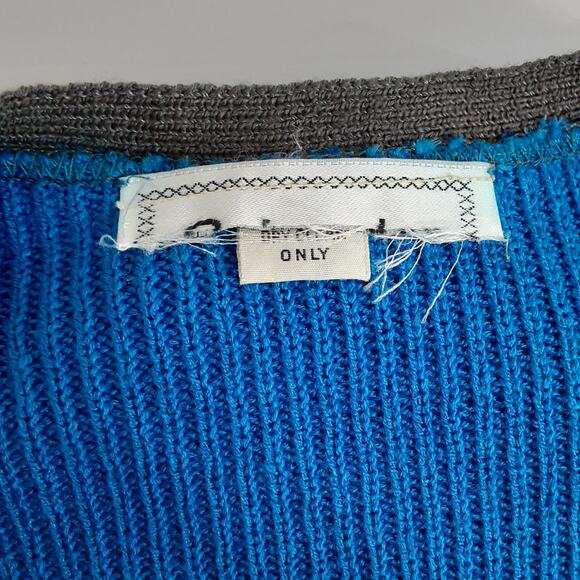 Vintage 80s Button Front Knit Midi Dress Blue Santana Knit V Neck Womens 10 - Picture 6 of 14